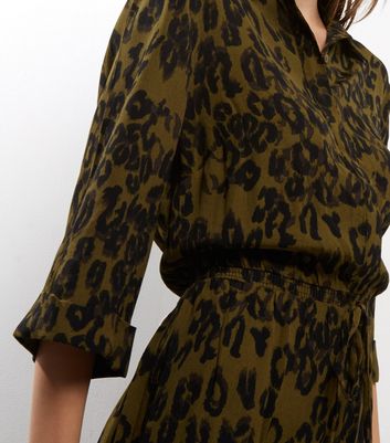 Khaki Leopard Print Shirt Dress | New Look